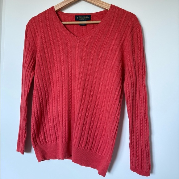 Brooks Brothers Silk & Cashmere Cable Knit V-Neck Sweater | Size Large - Picture 4 of 8